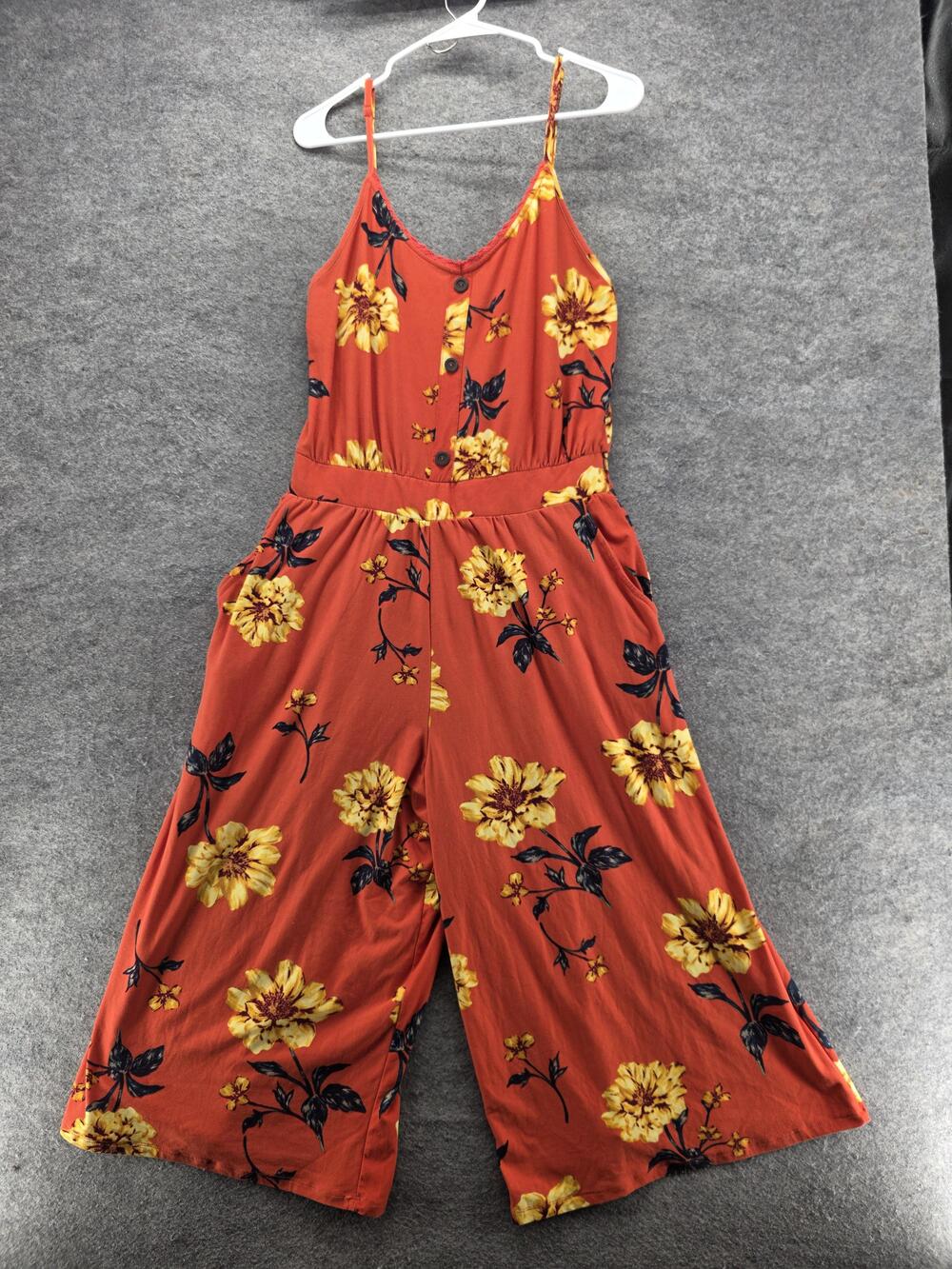 Bobbie Brooks Jumpsuit Womens Large Floral Wide Leg Sleeveless Pockets Romper